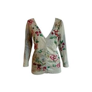 Silk Cherry Floral Beaded Cardigan by Charlotte Tarantola